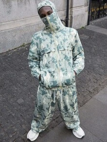 PAVTROS 1 Bộ đồ nỉ có mũ trùm đầu cho nam, áo nỉ có mũ trùm đầu và quần cạp rút, họa tiết rằn ri, chống gió và ấm áp, trang phục thường ngày/đi làm/đi học, quà tặng cho bạn trai/chồng Bộ đồ hai mảnh họa tiết rằn ri cho nam Bộ đồ nỉ có mũ trùm đầu có khóa kéo họa tiết rằn ri cho nam Bộ đồ phong cách đường phố cho nam - xanh quân đội - Xem 1