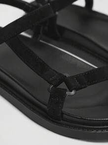 Solezae 女士厚底夏季户外基本款度假沙滩休闲PU黑色平底凉鞋 - 黑色 - 查看 3