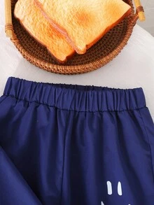 Young Boy Casual Cartoon Pattern Zip-Up Hoodie And Pants Set - Navy Blue - View 4