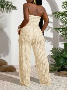 Slaydiva 2025 Summer New Arrival, Music Festival, Wedding Season, Easter, Western Style, Nomadic Style, St. Patrick's Day, Birthday Party, Graduation Season, Student Wear, Daily Casual, Leisure, Vacation, Cruise Travel, Beach, Sunbathing, Fashionable, Texture, Strapless, Yellow, Plus Size Women Jumpsuit Ruffle Jumpsuit Women Jumpsuit Summer Jumpsuit Vacation Outfit Tube Top Jumpsuit - Apricot - View 2
