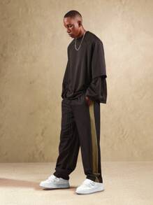 SUMWON Quần chạy bộ dáng rộng rãi, có sọc bên hông, cạp chun rút thoải mái, thời trang dạo phố thu đông - màu đen - Xem 5