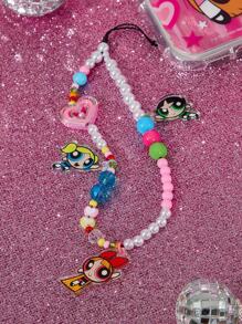 THE POWERPUFF GIRLS X SHEIN 时尚可爱的花朵、泡泡、毛茛图案亚克力手工串珠仿珍珠手机挂绳，彩色手机吊坠 - 彩色 - 查看 3