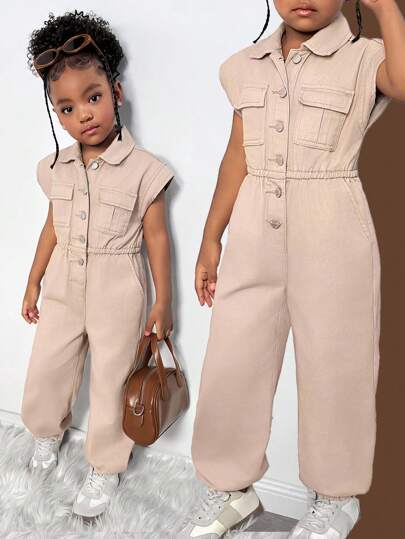 SHEIN 年轻女孩休闲水洗宽肩牛仔连体裤