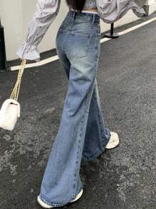 DAZY Women's Flare Jeans With Lace Splice - Medium Wash - View 5