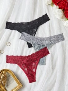 Wedaily 3pcs/Pack Women's Solid Color Lace Sexy & Comfortable Panties Set - Multicolor - View 8