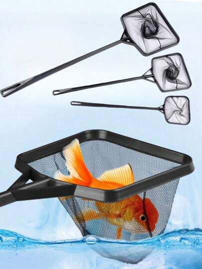 Rede de pesca com cabo longo preta para aquário, 1 peça, rede de imersão para peixes de estimação pequenos, ferramenta de limpeza, rede de pesca para manutenção de aquários, acessórios de limpeza