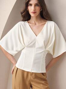 BizChic 2025 年夏季新品女士休闲商务优雅连衣裙，适合海滩度假、婚礼宾客、乡村音乐节、早午餐、机场，90 年代复古斯德哥尔摩风格，极简主义美国独立精神，修腰白色衬衫 - 米色 - 查看 7