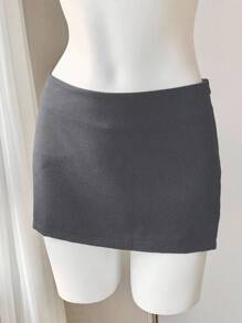 Comfortcana Women's Solid Color Mini Skirt With Zipper - Grey - View 3