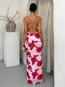 SHEIN SXY 女士吊带刺绣露背性感优雅连衣裙，粉红色和红色碎花连衣裙，粉色碎花连衣裙，玫瑰印花连衣裙，粉色紧身连衣裙，约会之夜连衣裙，粉色连衣裙，女士度假装，女士优雅连衣裙，乡村音乐会服装，女士性感夜店服装，女士鸡尾酒会连衣裙，女士音乐会服装，女士休闲连衣裙，锐舞派对服装，女士派对连衣裙，波西米亚风女装，性感连衣裙，女士早午餐服装，女士邮轮服装，仙女风，婚礼宾客连衣裙，露背连衣裙，浅粉色连衣裙，女士生日连衣裙，波西米亚风女装，女士音乐会服装，女士派对连衣裙，女士优雅服装，女士粉色服装，女士性感连衣裙，海滩度假服装，女士碎花连衣裙 - 紅色 - 查看 2