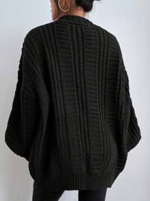 SoleilVie Women's Casual Loose Knit Cardigan With Cable Cable Pattern, Long Sleeve, Single-Breasted Knitted Sweater Clothes For University Fall Winter Cloth For Women - Black - View 2