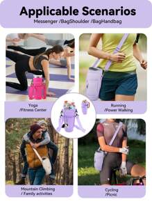 1 件带手机袋的水瓶袋，适用于 40/30 盎司带手柄的玻璃杯，带可调节肩带，钥匙钩，适合徒步旅行露营运动水瓶套隔热袋斜挎包 - 彩色 - 查看 4