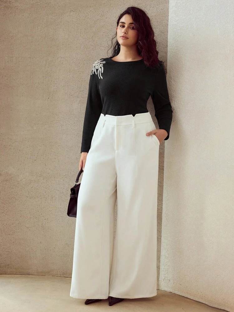 PLUS PRESS CREASE WIDE LEG SUIT PANTS WINTER FALL AUTUMN