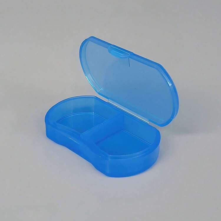 1 pieza Caja de píldoras mini transparente con tres compartimentos, en colores azul, transparente, rosa y café, accesorio de almacenamiento portátil - Multicolor - Añade 26