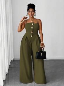 Plusstorlek dammode asymmetrisk urringning jumpsuit - Grön - Visa 1