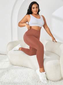 SHEIN Sports 大码无缝合身运动紧身裤 - 紅木色 - 查看 5