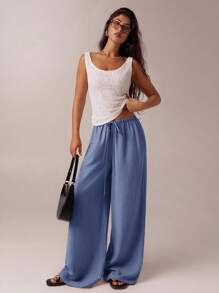 SHEIN Forever 21 秋冬 万圣节 圣诞节 新年 外出 毕业舞会 优雅 正式 奢华 时尚 商务休闲 生日/办公室服装/乡村 音乐会/俱乐部服装 性感/西部/工作服/街头服饰/复古/节日/鸡尾酒/锐舞/舞会/夏威夷/机场/搞笑/基本款/早午餐服装/2000 年代风格/紧身/老钱风格/教堂/返校节/优雅/派对/端庄/约会之夜/秋季/冬季/低腰宽松/阔腿/直筒/海军蓝裤子 - 藍色 - 查看 4