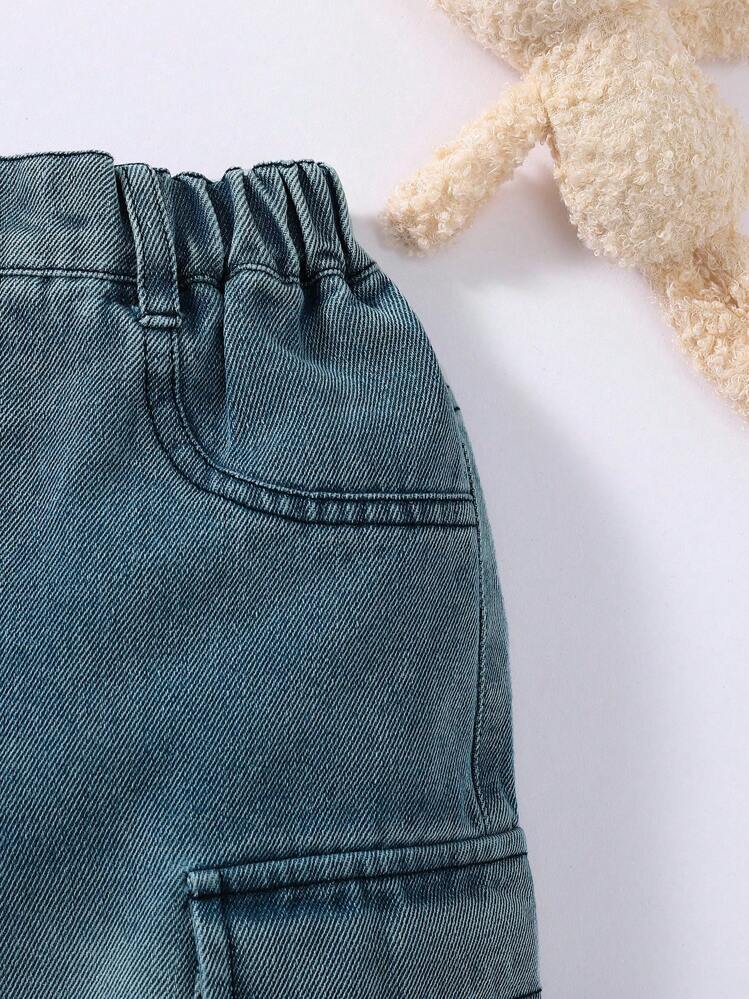 Young Girls & Cute Oversized Pocket Wide Leg Denim Jeans Cargo Jeans Kids Cargo Jeans For Girls Baggy Cargo Jeans Cargo Jeans Girls Baggy Jeans For Girls - Dark Wash - View 7