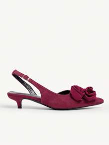 CUCCOO CHICEST Women's Elegant Romantic Suede-Like Pointed Toe Kitten Heel Pumps, Wine Red Floral Rose Design, Suitable For Formal Occasions, Weddings, Parties, Holidays - Burgundy - View 8