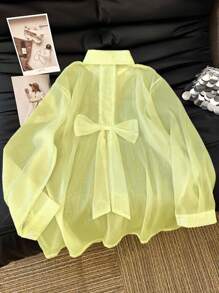 GlowEve Camisa elegante y casual con moño para vacaciones - Amarillo - Ver 1