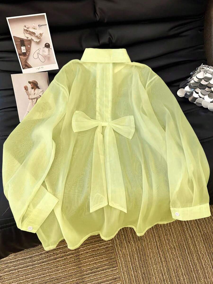 GlowEve Camisa elegante y casual con moño para vacaciones - Amarillo - Ver 1