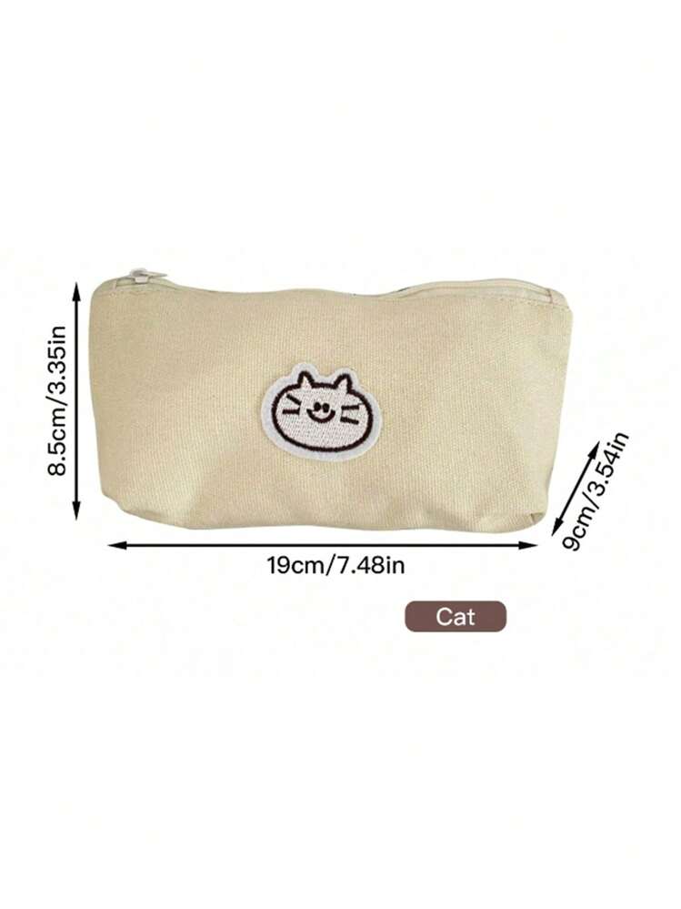 1 件大容量猫狗图案帆布铅笔盒，清新时尚文具袋，回到学校，可爱多功能收纳袋，铅笔盒，化妆包，文具，化妆品，护肤品，口红，刷子，硬币，小物品 - 彩色 - 查看 12