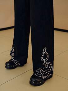 MOTF PREMIUM Quần thêu da lộn - màu đen - Xem 8