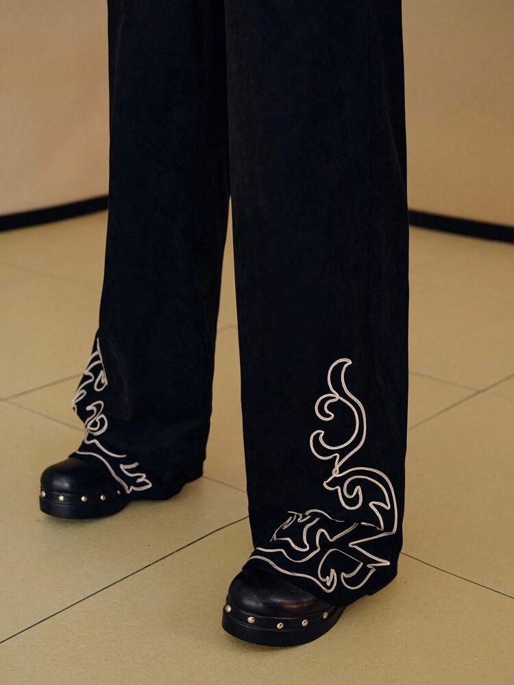 SUEDETTE EMBROIDERY PANTS