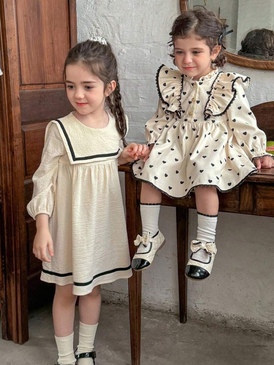 LMoss Kids 女婴心形图案荷叶边圆领梭织连衣裙 - 彩色 - 查看 1