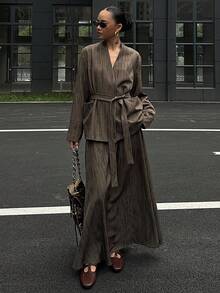 DAZY 女士时尚西装套装（西装外套和裙子）商务装 - 咖啡棕 - 查看 1