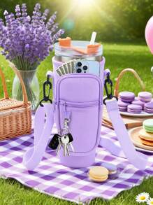 1 件带手机袋的水瓶袋，适用于 40/30 盎司带手柄的玻璃杯，带可调节肩带，钥匙钩，适合徒步旅行露营运动水瓶套隔热袋斜挎包 - 彩色 - 查看 13