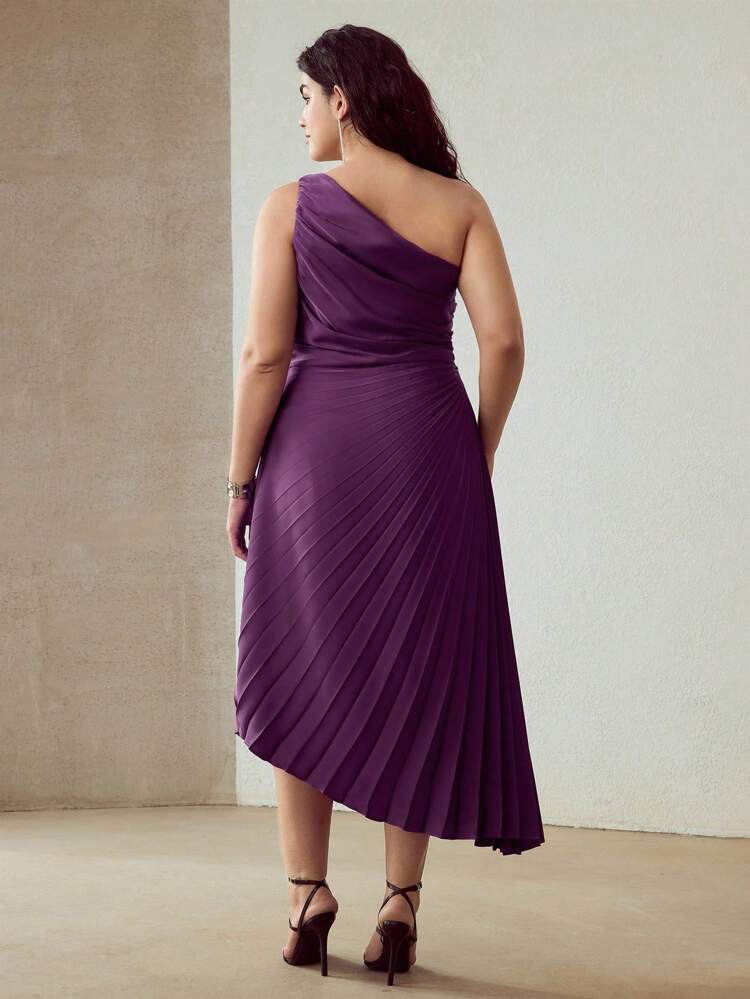 PLUS SIZE PLEATED ASYMMETRICAL HEM DRESS