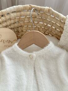 Baby Girl Cute Solid Color Fluffy Knitted Short Cardigan, Autumn/Winter - White - View 6