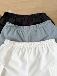 3er Set Baby Jungen Unisex Lässig Sport Shorts mit elastischem Bund, loose bequeme Strickshorts geeignet für Alltag, Reisen, Sport, Frühling/Sommer - Verschiedenfarbig - Übersicht 3