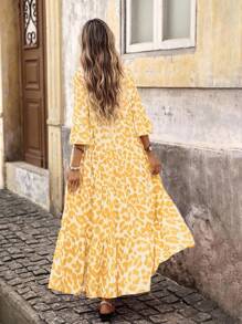 Brillora 女士梭织印花长袖连衣裙 - 黃色 - 查看 2