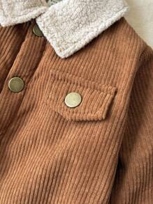 SHEIN 男婴 0-3 岁休闲翻盖口袋保暖内衬夹克，适合秋冬季