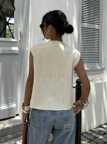 Siren Gaze 女装秋冬新款金属扣装饰针织背心海星纽扣上衣贝壳纽扣上衣女针织上衣，秋季 - 杏色 - 查看 2