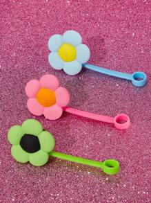 THE POWERPUFF GIRLS X SHEIN 花朵、泡泡、毛茛图案可爱花朵防尘可重复使用吸管盖，适用于直径8-10毫米的吸管 - 彩色 - 查看 2