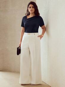 MOTF PREMIUM PLUS SIZE PINTUCK SLANT POCKET SUIT PANTS WINTER FALL AUTUMN - White - View 6