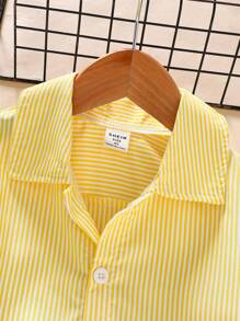 1 pezzo Camicia polo a righe a maniche lunghe per ragazze, abbigliamento casual per uso quotidiano, attività all'aperto, vacanze (4-7 anni), primavera/estate