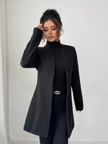 SHEIN Tall 女士休闲立领羊毛混纺修身夹克 - 黑色 - 查看 5