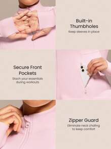 GLOWMODE Plus Size FeatherFit™ Slim Fit Thumbhole Jacket With Side Pockets Low Impact Yoga Pilates Studio Daily Casual Wear