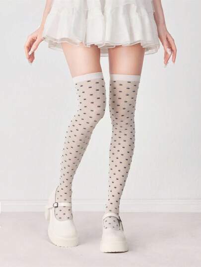 Kawaii 1 par de calcetines de la rodilla con diseño casual de abeja de color liso