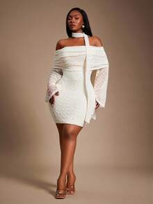Radiana 大码女装春夏优雅纹理针织面料露肩喇叭袖修身迷你连衣裙，适合舞会、浪漫约会、情人节、宴会、盛宴、晚宴、舞会、都市风、性感职场、邮轮度假、复古风、节日、音乐会、嘉年华、郊游、层次丰富的场合、假日、约会之夜、聚会、生日、单身派对、鸡尾酒会、正式活动、优雅、时尚、夜店、可爱、休闲、外出等各种场合，凸显身材，修饰身形，打造迷人曲线/秋冬 - 杏色 - 查看 5