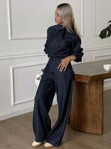 Livesso 女式夏季系带长袖上衣和休闲牛仔裤套装