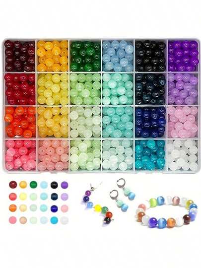Aproximadamente 360 piezas Juego de cuentas de vidrio de colores surtidos, adecuado para hacer joyas hechas a mano - pulseras, collares, aretes, manualidades (color aleatorio)