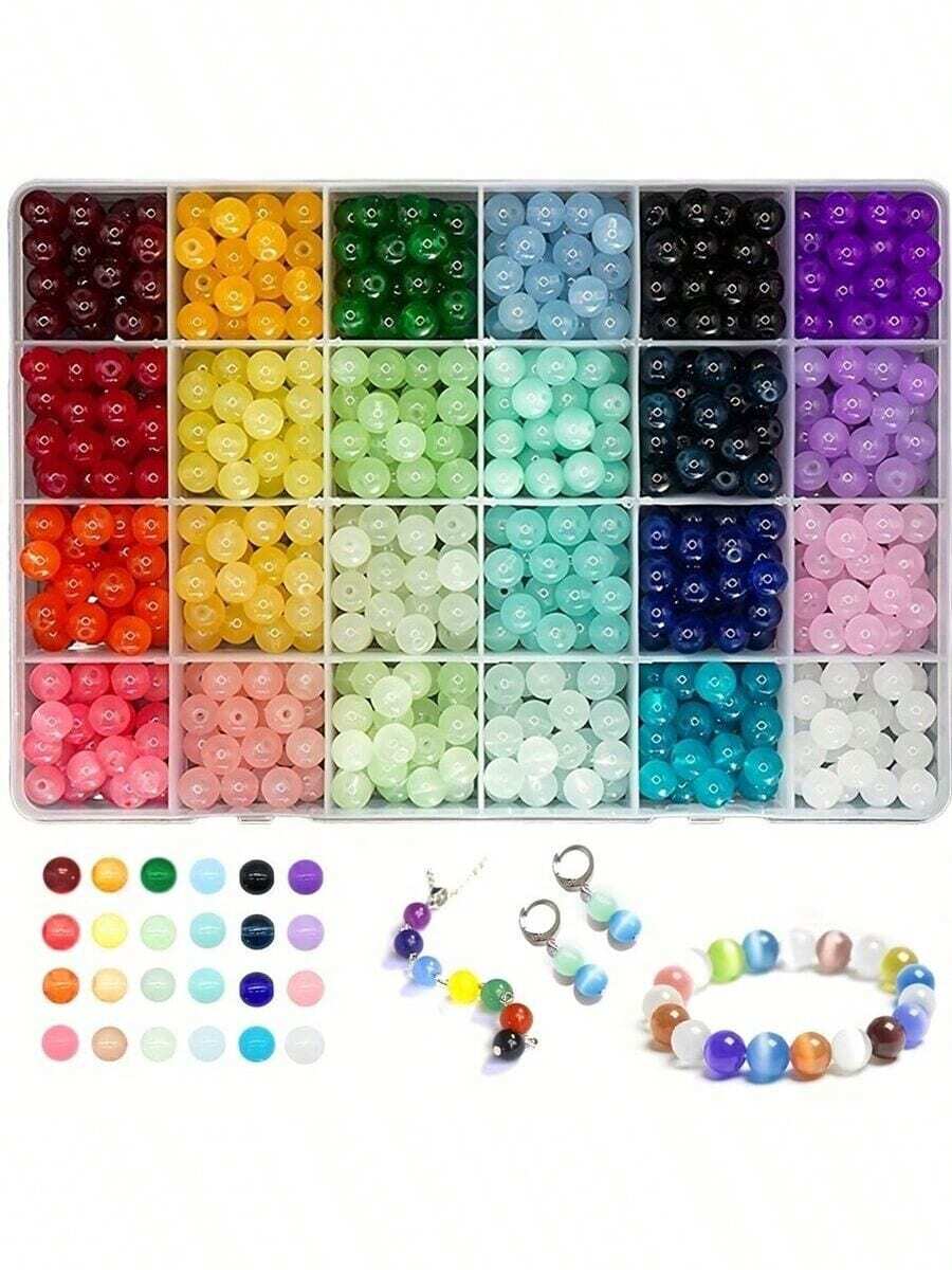 Aproximadamente 360 piezas Juego de cuentas de vidrio de colores surtidos, adecuado para hacer joyas hechas a mano - pulseras, collares, aretes, manualidades (color aleatorio) - Cambio de color gradual - Ver 1