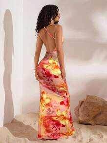 Opulessa Váy họa tiết hoa hở lưng khoét sâu dành cho nữ đi nghỉ - Nhiều màu - Xem 2