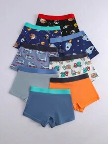 8 件套小男孩简约宇宙飞船和特技印花舒适无缝 3D 三角裤内裤，返校时尚男童三角裤返校时尚 - 彩色 - 查看 3