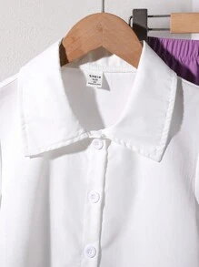 SHEIN 3 件套 Tween 女童黄色短袖衬衫、搭配黄色披肩和休闲裤春夏新款韩版休闲装 - 淡紫色 - 查看 3