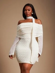 Radiana 大码女装春夏优雅纹理针织面料露肩喇叭袖修身迷你连衣裙，适合舞会、浪漫约会、情人节、宴会、盛宴、晚宴、舞会、都市风、性感职场、邮轮度假、复古风、节日、音乐会、嘉年华、郊游、层次丰富的场合、假日、约会之夜、聚会、生日、单身派对、鸡尾酒会、正式活动、优雅、时尚、夜店、可爱、休闲、外出等各种场合，凸显身材，修饰身形，打造迷人曲线/秋冬 - 杏色 - 查看 6